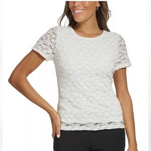 Calvin Klein White Short Sleeve Lace Blouse